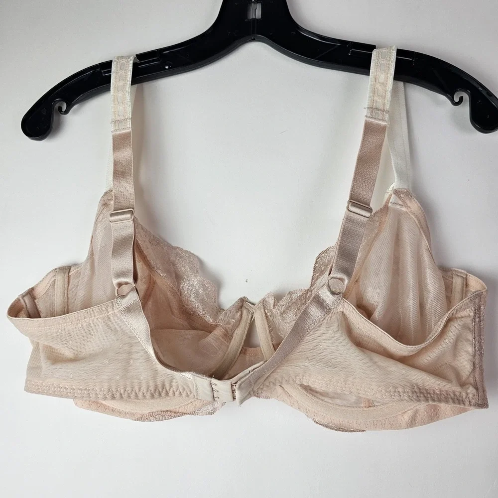 Paramour‎ 42C Style 115005 Sheer Lace Beige Underwire Bra Romantic